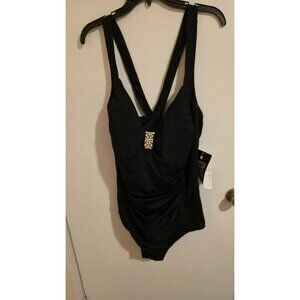 AVENUE Swimsuit Black Gold Embellishment Plus Size 28 Vacation Beach msrp $100